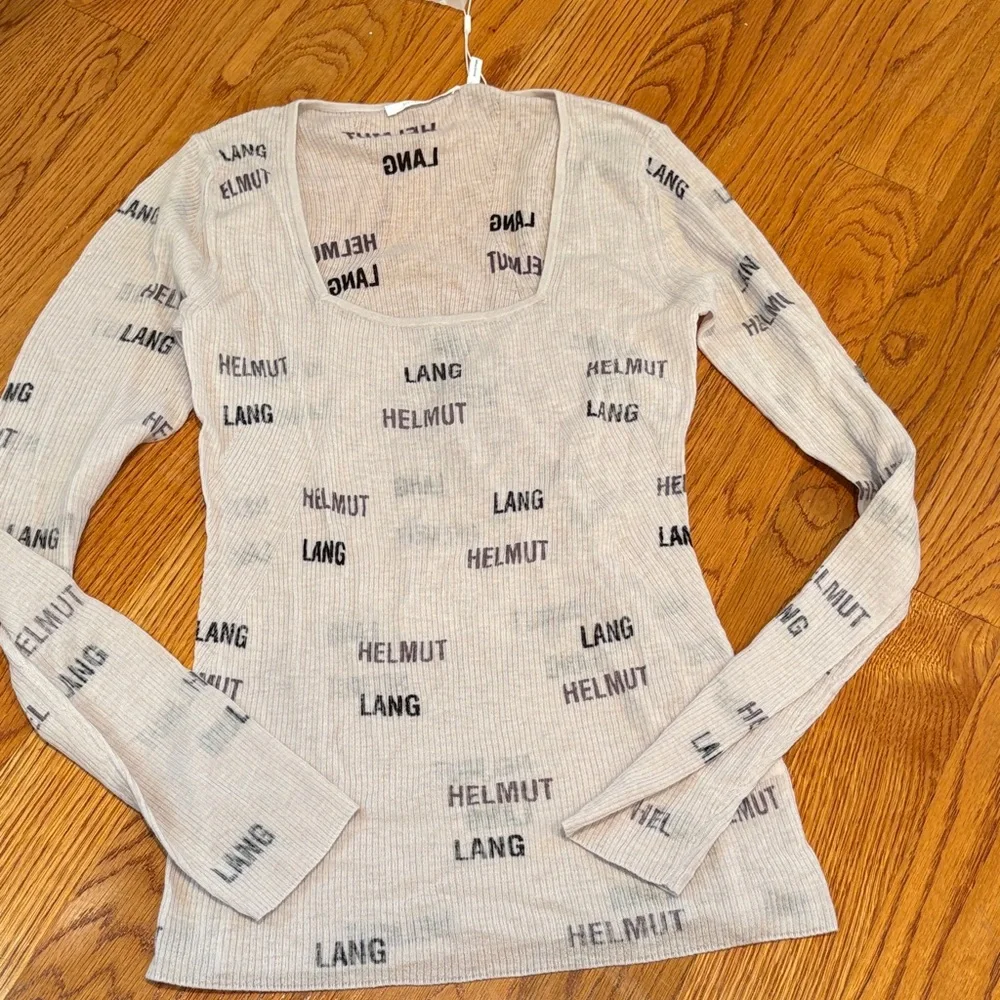 Helmut Lang Cream Logo Print Long Sleeve Top - Picture 1 of 6